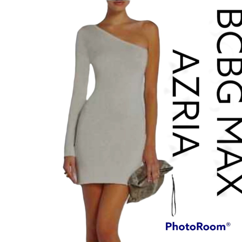 💕 BCBG MAXAZRIA "INYA"  MINI FITTED ONE SHOULDER  DRESS-SILVER SPARKLE NWT- M